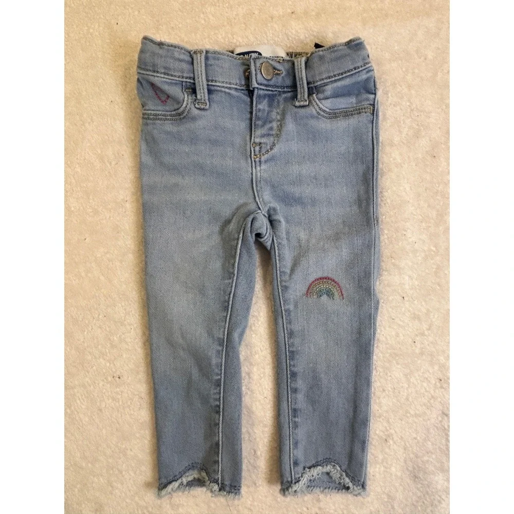 Old Navy Ballerina Toddler Girls Rainbow Embroidered Skinny Jeans Light 18-24